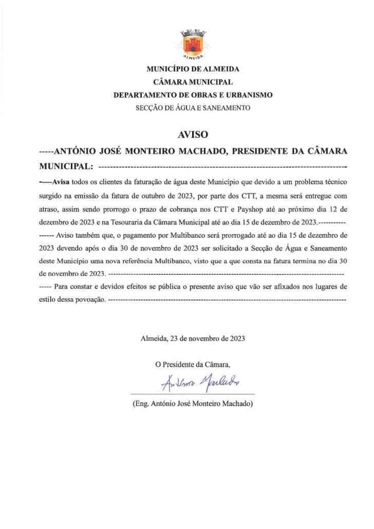 Aviso Da Cobranca De Agua Da Faturacao De Agua De Outubro De 2023 Page 0001