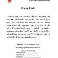 Comunicado Piscinas Municipais Face Insta