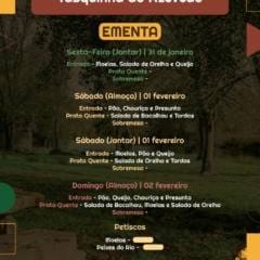 Tasquinhas com cardápios de "Caça, Pesca, Enchidos... não faltam à mesa!"