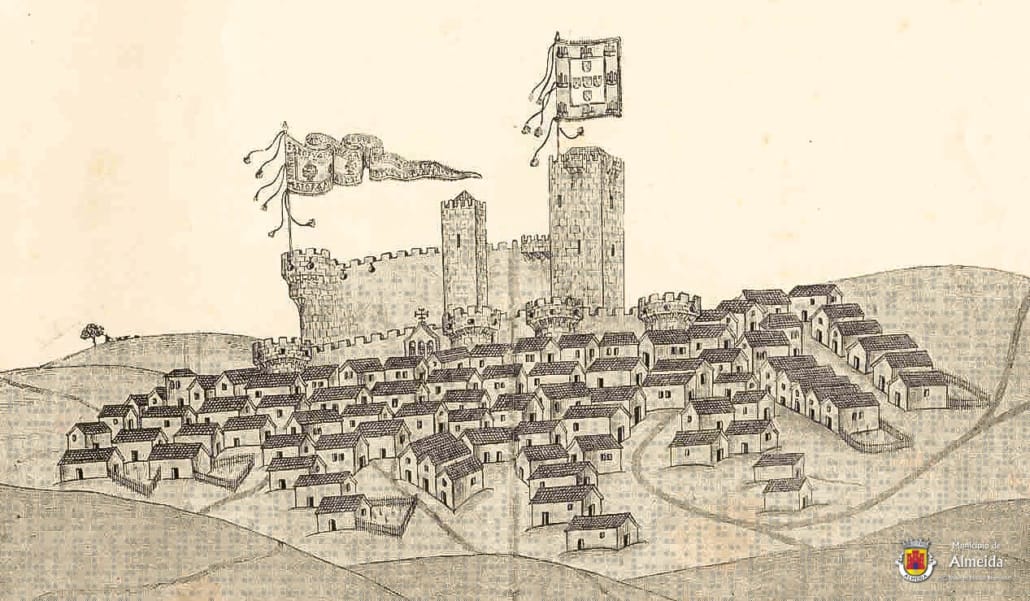 002 – “Almeyda tirado natural / da banda do nordeste”. In Duarte de Armas, “Livro das Fortalezas” (1509 / 1510), Códice A, fl. 73v E 74. Ref.: Ms 159 da Casa-forte da Torre do Tombo – Instituto dos Arquivos Nacionais/ Torre do Tombo, Lisboa.