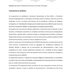 Comunicado Nomination “bulwarked Fortresses Of The Raia” (portugal) 1