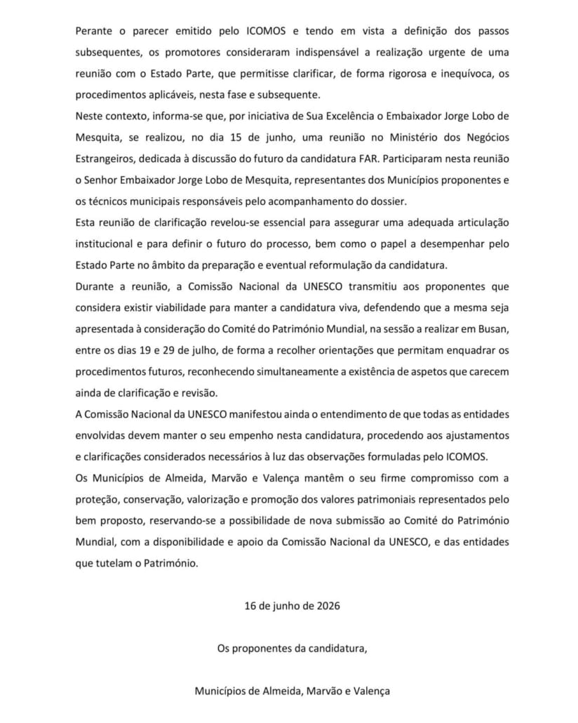 Comunicado Nomination “bulwarked Fortresses Of The Raia” (portugal) 2
